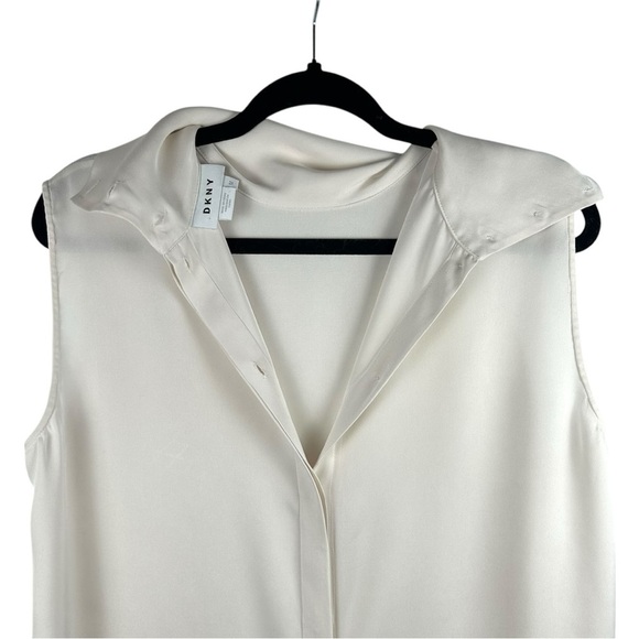 DKNY Off White Cowl Neck Long Silk Blouse Buttons Up Back Women's Size Medium - Picture 6 of 8